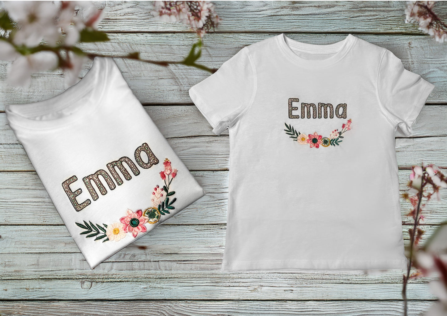 T-Shirt Blumen Design, personalisierbar