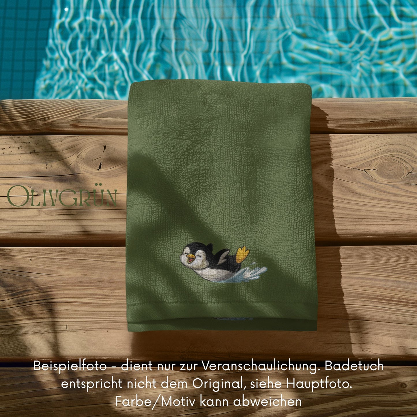 Personalisiertes Badetuch bestickt mit Name und Motiv Pinguin, 70x140 cm, aus 100% Baumwolle, Geschenk für Kinder und Erwachsene