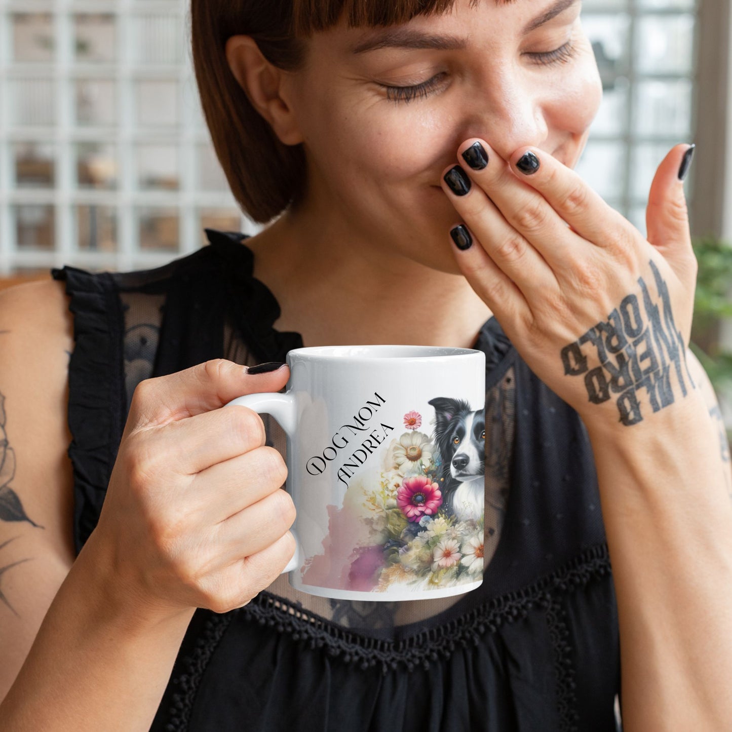 Personalisierte Tasse mit Border Collie Motiv und Wunschname