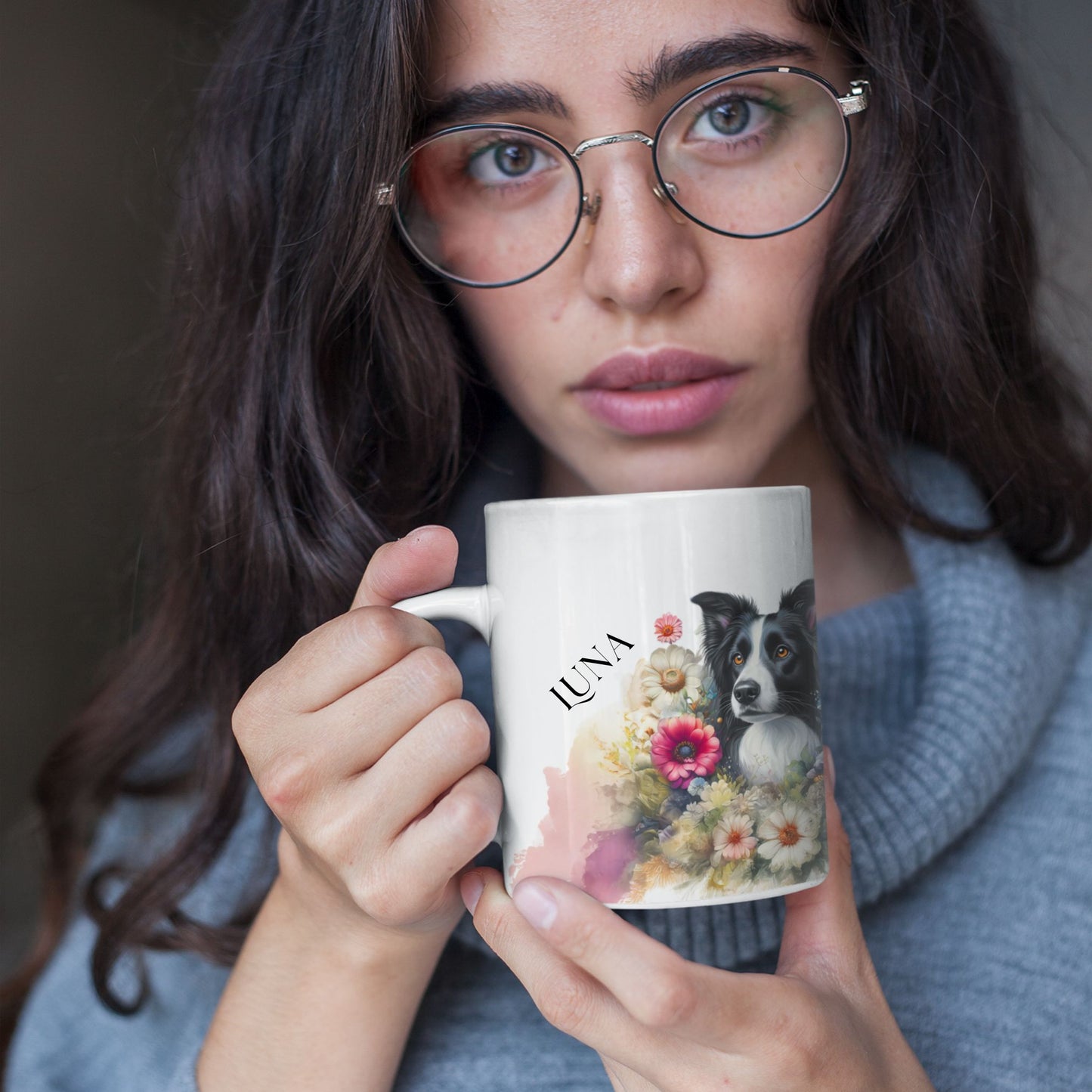 Personalisierte Tasse mit Border Collie Motiv und Wunschname