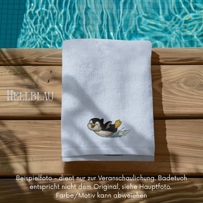 Personalisiertes Badetuch bestickt mit Name und Motiv Pinguin, 70x140 cm, aus 100% Baumwolle, Geschenk für Kinder und Erwachsene