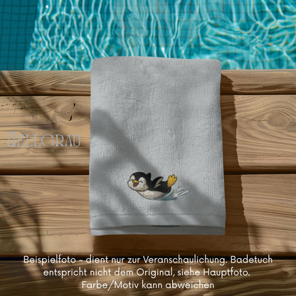 Personalisiertes Badetuch bestickt mit Name und Motiv Pinguin, 70x140 cm, aus 100% Baumwolle, Geschenk für Kinder und Erwachsene
