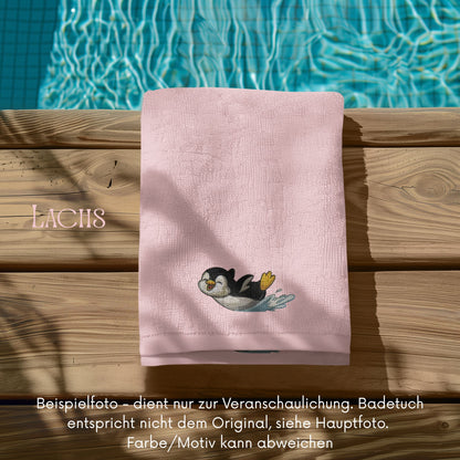 Personalisiertes Badetuch bestickt mit Name und Motiv Pinguin, 70x140 cm, aus 100% Baumwolle, Geschenk für Kinder und Erwachsene