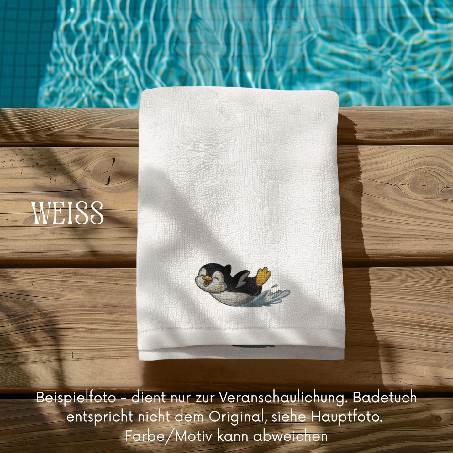 Personalisiertes Badetuch bestickt mit Name und Motiv Pinguin, 70x140 cm, aus 100% Baumwolle, Geschenk für Kinder und Erwachsene