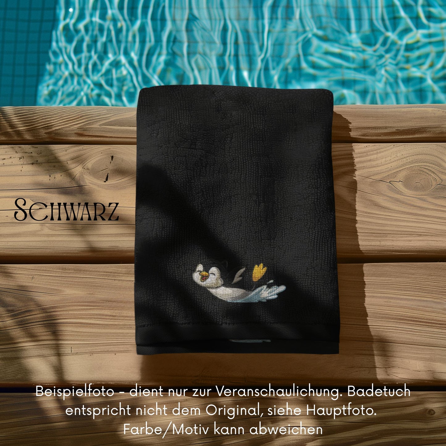 Personalisiertes Badetuch bestickt mit Name und Motiv Pinguin, 70x140 cm, aus 100% Baumwolle, Geschenk für Kinder und Erwachsene