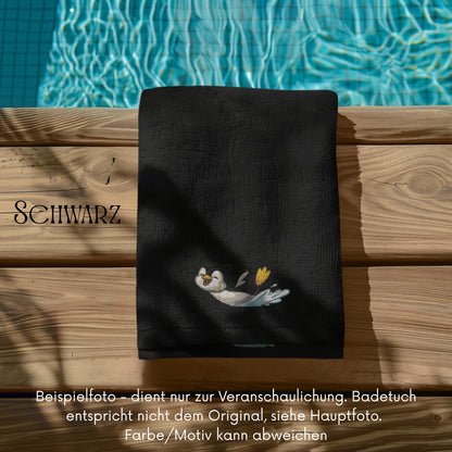 Personalisiertes Badetuch bestickt mit Name und Motiv Pinguin, 70x140 cm, aus 100% Baumwolle, Geschenk für Kinder und Erwachsene