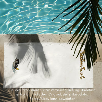 Personalisiertes Badetuch bestickt mit Name und Motiv Pinguin, 70x140 cm, aus 100% Baumwolle, Geschenk für Kinder und Erwachsene