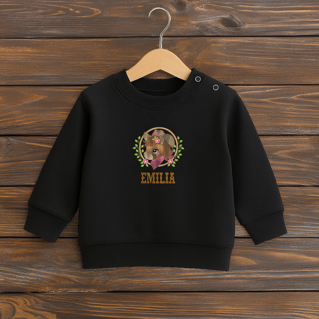 Besticktes Kinder-Sweatshirt mit individuellem Namen und Pferdemotiv, Farbe Schwarz 