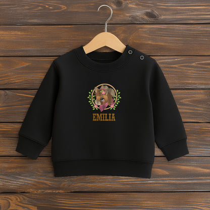 Besticktes Kinder-Sweatshirt mit individuellem Namen und Pferdemotiv, Farbe Schwarz 