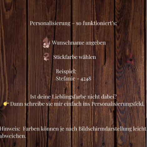 Personalisierung Anleitung Badetuch, Name eingeben und Farbe auswählen