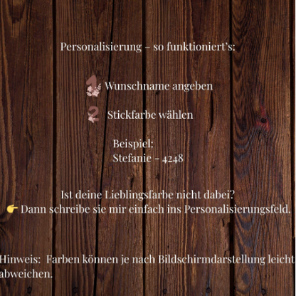 Personalisierung Anleitung Badetuch, Name eingeben und Farbe auswählen