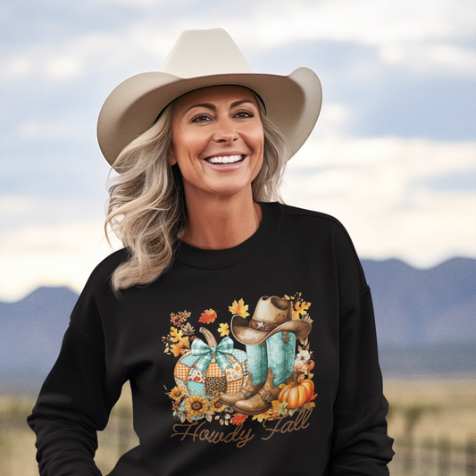 Schwarzes Howdy Fall Sweatshirt mit Western-Print – gemütlicher Herbstpullover für Cowgirls