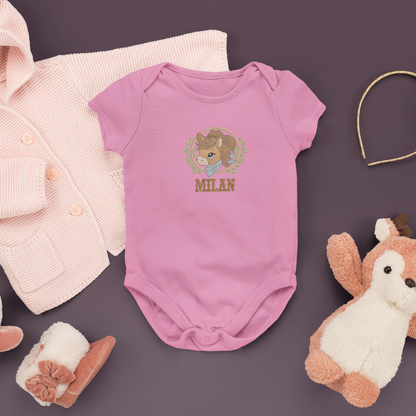 Baby Body mit besticktem Pferdemotiv und personalisiertem Namen
